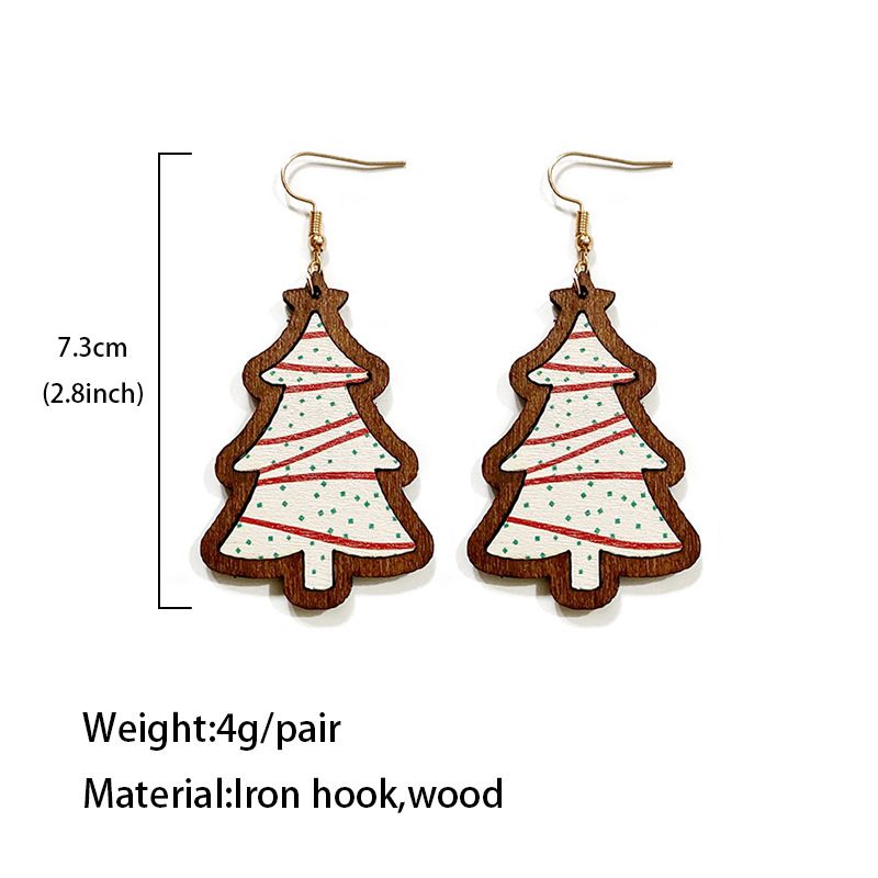 1 Pair Retro Christmas Tree Plaid Wood Drop Earrings display picture 1