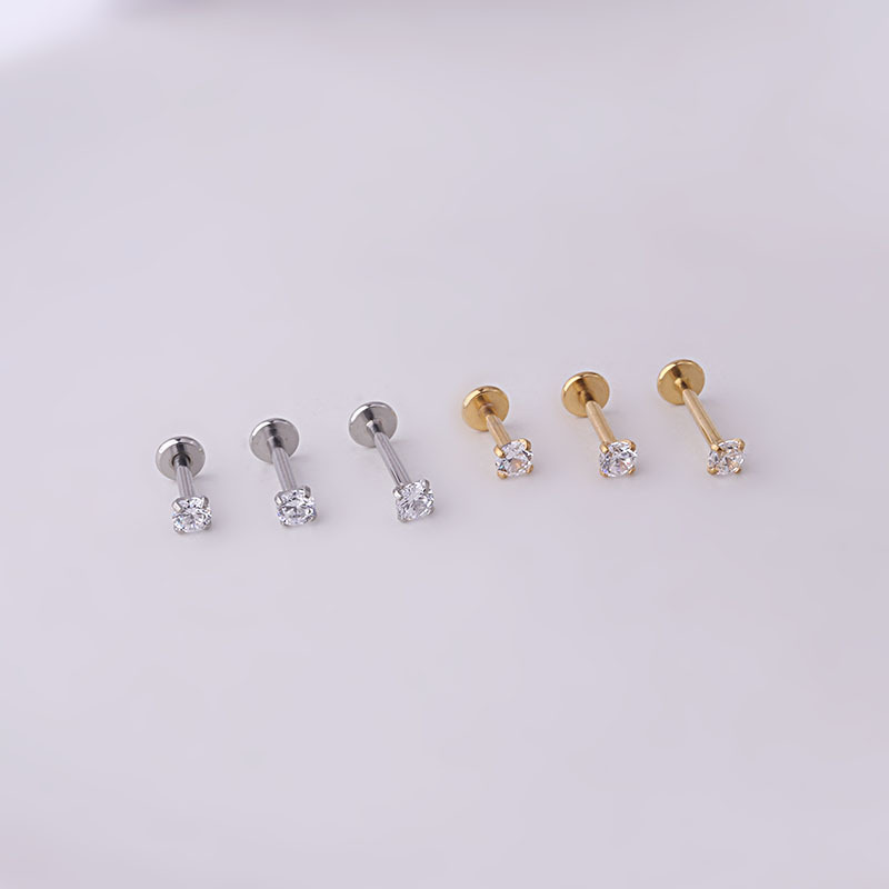 3MM round zircon inner tooth lip nail 6/8/10MM stainless steel piercing jewelry