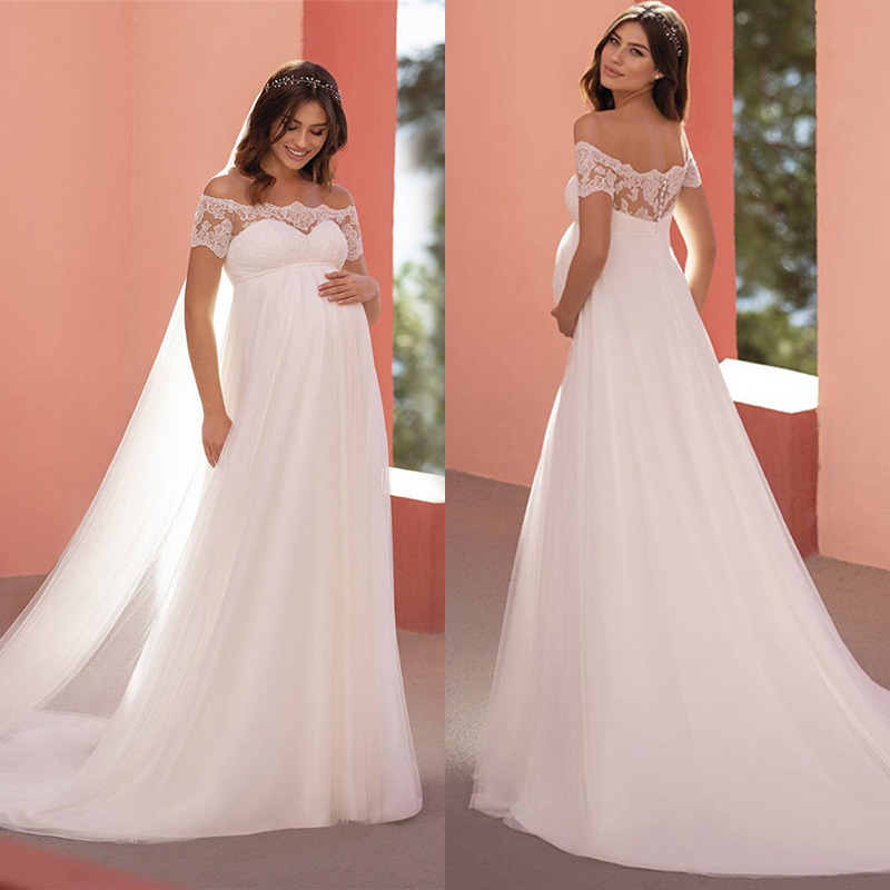 AliExpress Europe and the United States cross-border women's wedding dress short sleeve lace collar trailing bride dress factory outlet