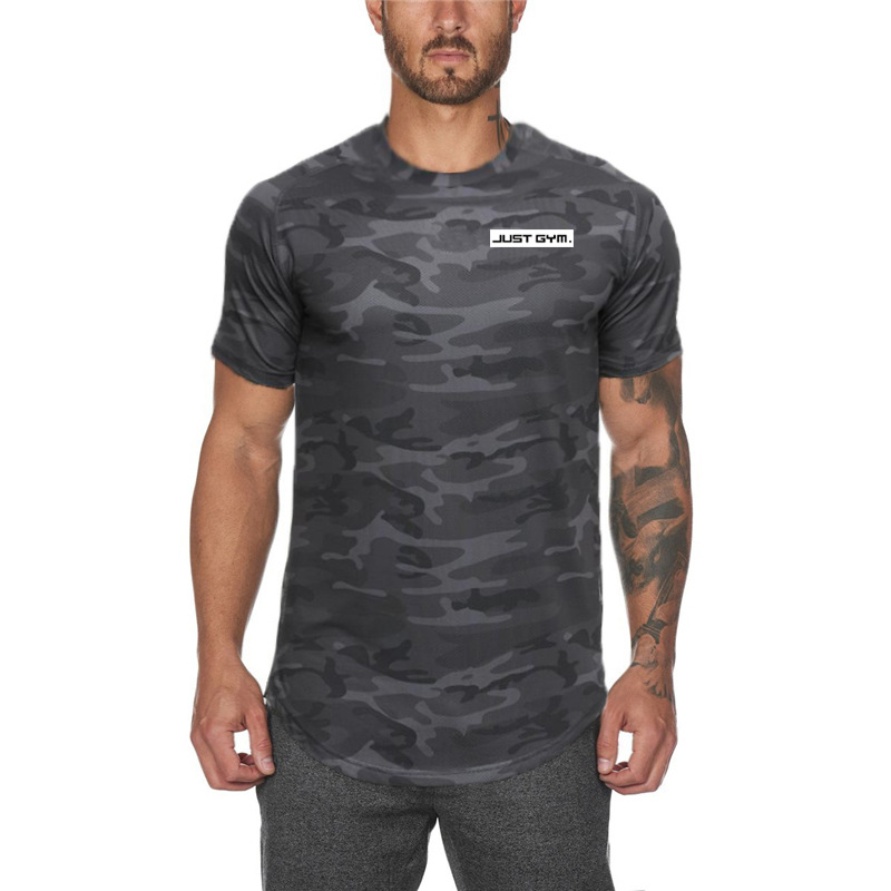 Men's fitness camouflage T-shirt short sleeve quick drying breathable base shirt_voghion.com