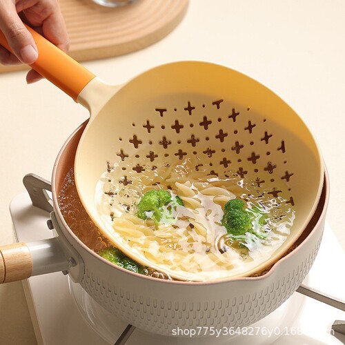 Laomian spoon kitchen silicone large leak net household long-handle anti-slip round fence draining light luxury kitchen utensils
