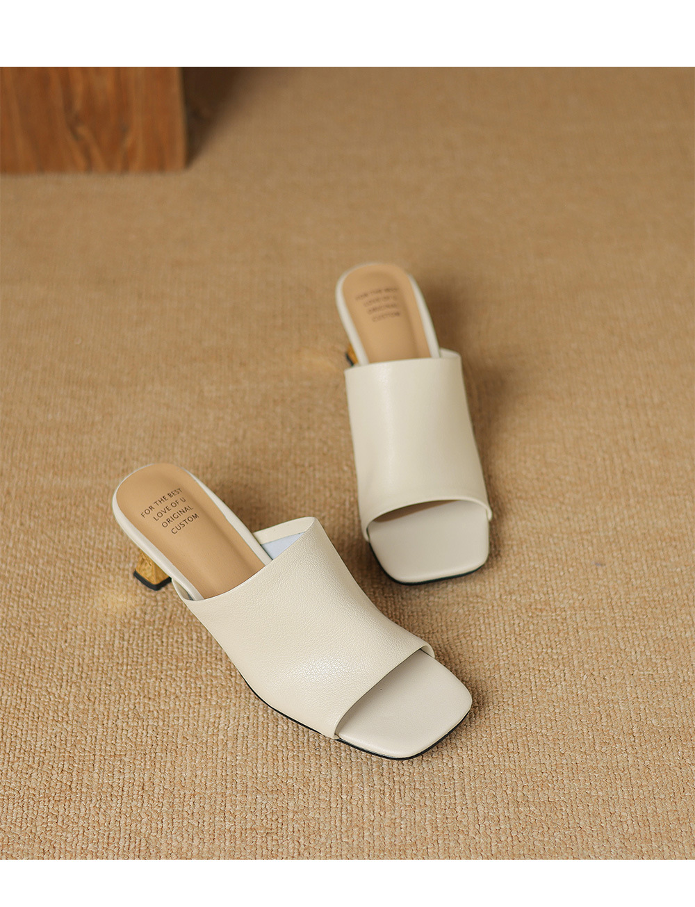 Sandal cao gót nữ mũi hở da cừu gót vuông 5 cm — đen chi tiết 13