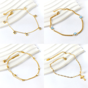 Cross-Border European and American Fashion Non-Fading Cross Anklet Niche Design Versatile High-End Anklet Women's Accessories Wholesale