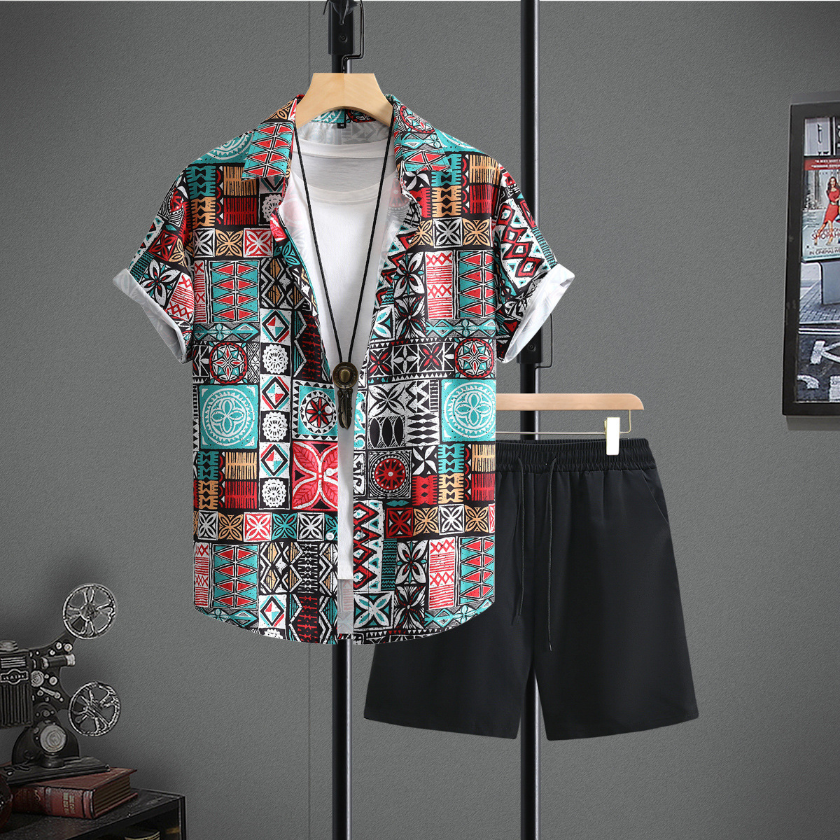 고대 이집트 녹색과 검은 바지 세트