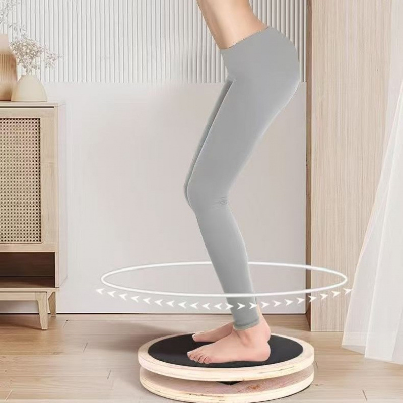 Household Anti-Slip Fat-Reducing Pilates Rotating Disc Waist Twisting Fitness Slimming Yoga Foot Twisting Disc Solid Wood Anti-Slip