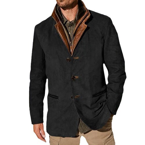 Cross-border Spring/Summer New Men's European and American Style Vintage Jacket Men's Casual Outerwear Lapel Workwear Patchwork Contrasting Color Top