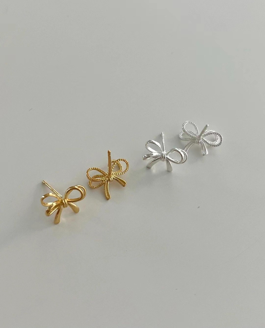 按周末韓國飾品925純銀耳釘 ins風蝴蝶結鏤空簡約設計感小眾設計