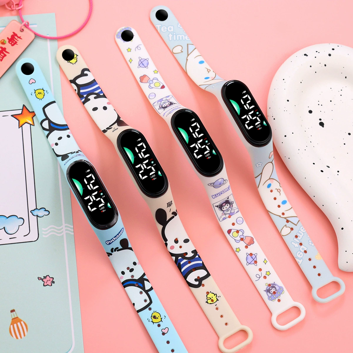 Cartoon waterproof creative electronic watch for swimming, Korean style, simple and elegant design