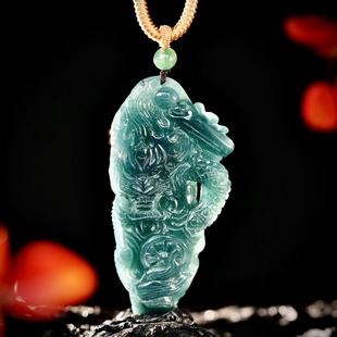 Natural Jadeite A-Grade Domineering Dragon Jade Zodiac Dragon Men's and Women's Jade Pendant Dragon Pillar Jade Pendant