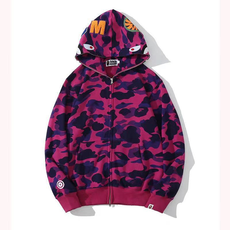 2025 [健康布] 3D デジタル印刷 Bape ブランド シャークヘッド スウェットシャツ メンズ カップル ジッパー カーディガン ベルト付き|undefined