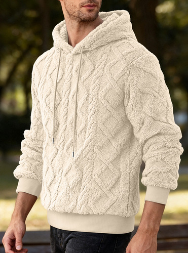 Men's Hooded Sweatshirt for Autumn and Winter, Loose Pile Fleece Casual Apparel, Padded, Floral Print, Crew Neck Sweatshirt