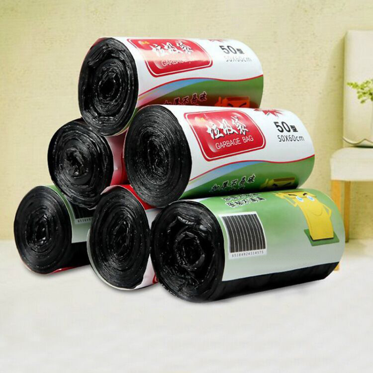 Bolsas de basura grandes con cordón, tipo plano, para uso doméstico, tipo grueso, con asas desprendibles, bolsas de basura desechables.