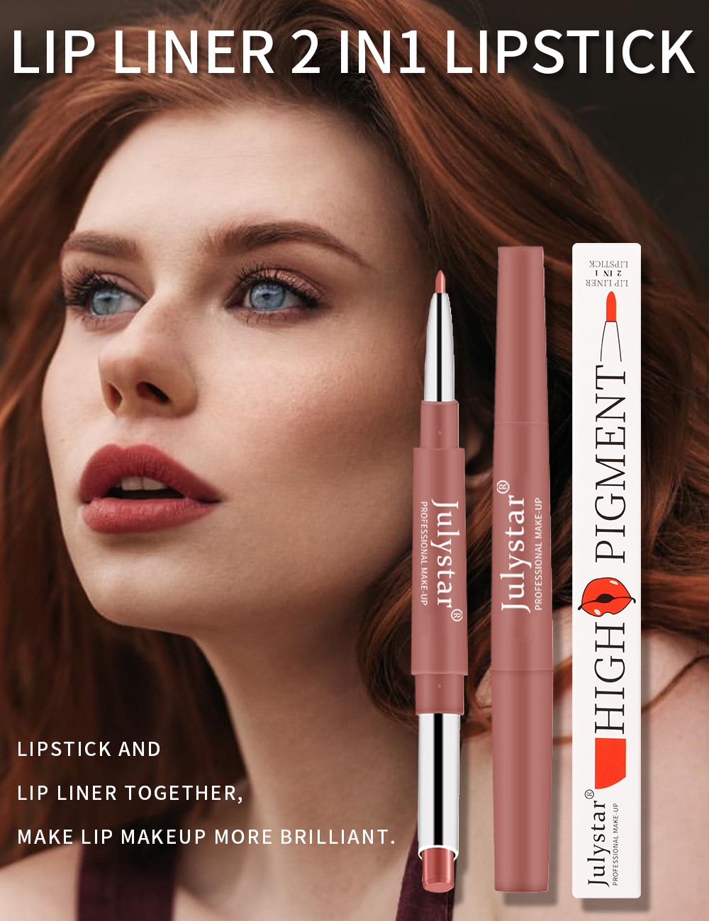 European and American cross-border double-headed red lip liner pens that do not fade or stick to the cup, pink rotating lipstick pens, wholesale of foreign trade cosmetics Specification drawing