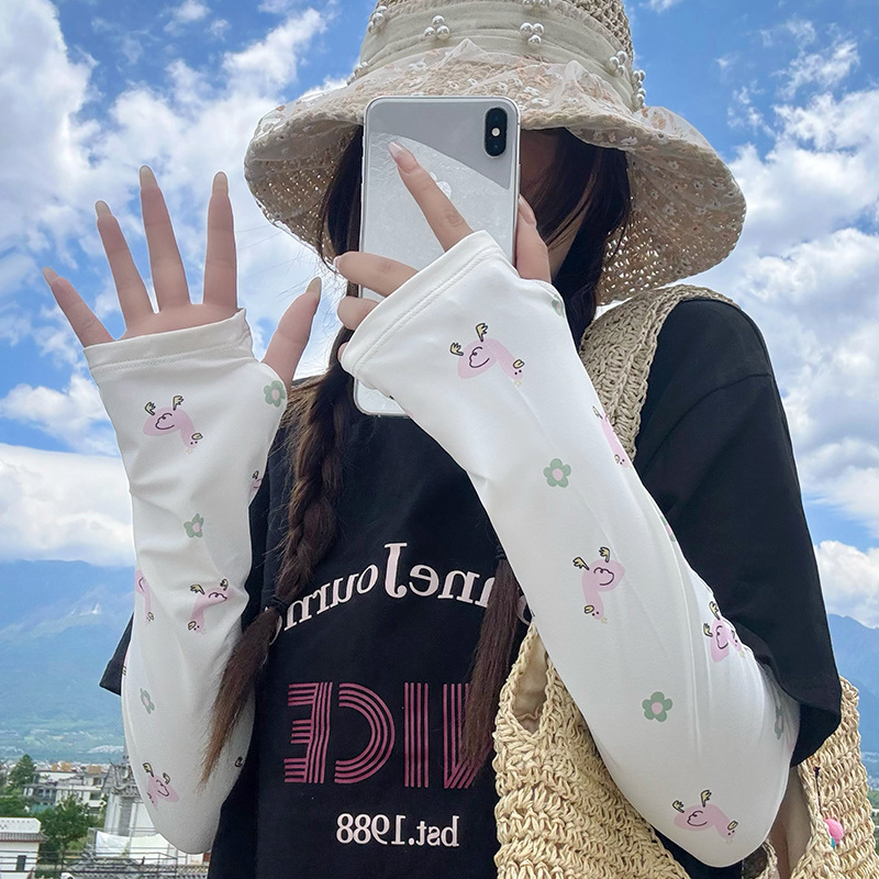 Protector solar manguito de hielo guantes ciclismo de verano manguito de hielo protector de brazo transpirable suelto cordón de dibujos animados manga de seda de hielo