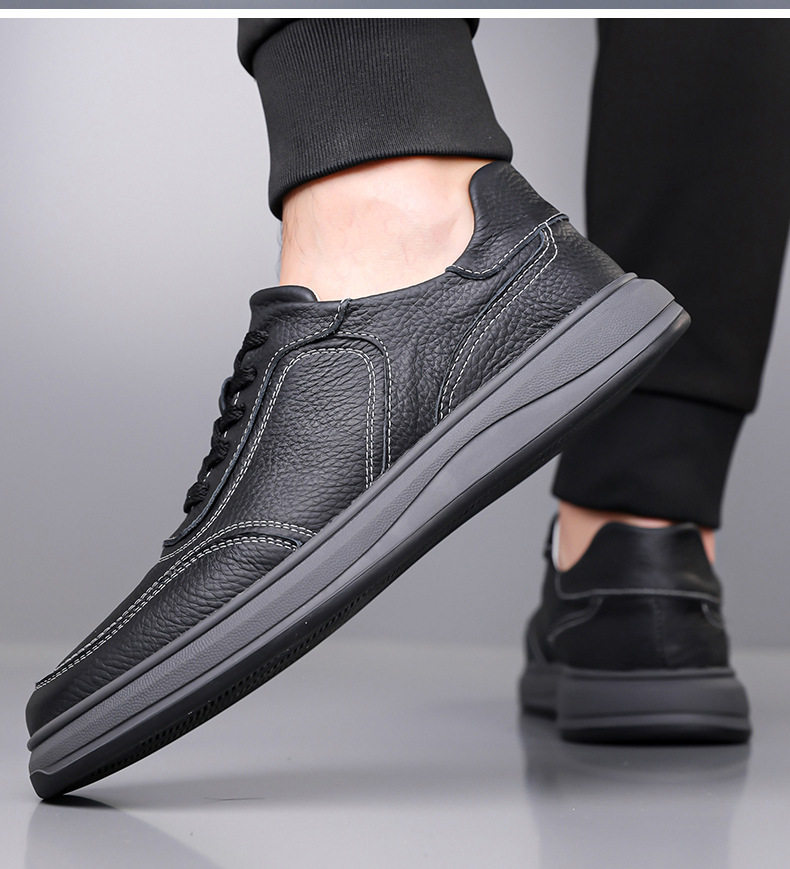 Giày sneaker nam da bò thật thoáng khí, giày trắng thời trang dây buộc phía trước — Màu trắng nhạt, màu trắng tinh khiết, màu xám, đen chi tiết 23
