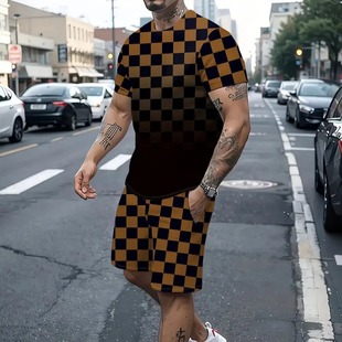 ME13 summer new men's foreign trade round neck short sleeve suit casual fashion sportswear 3d gradient printing MA1