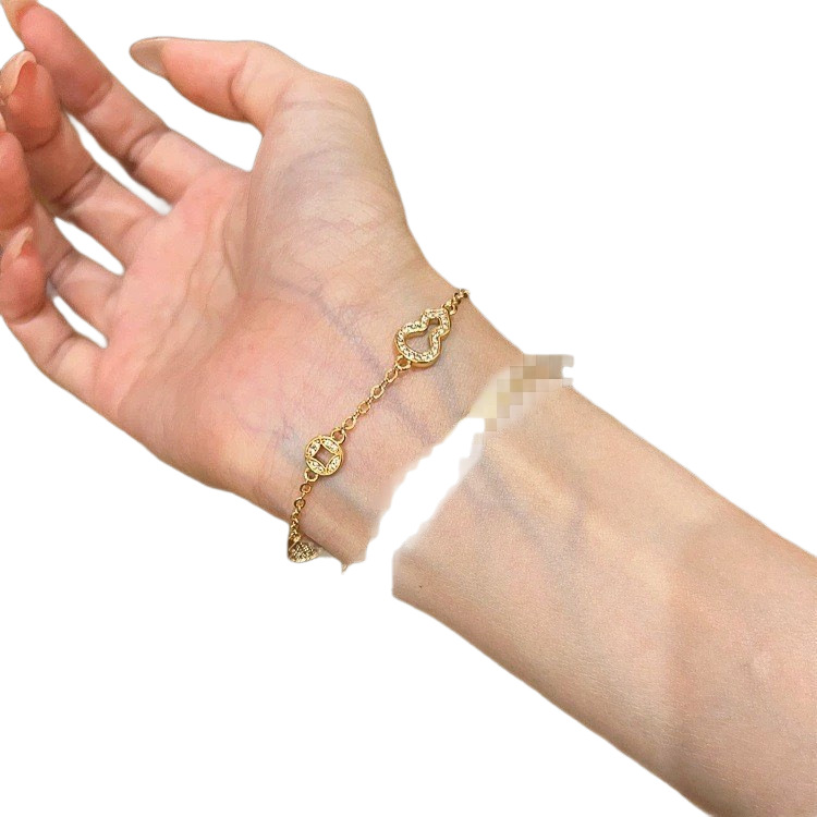 New Chinese Style National Style Gold-Plated Bracelet for Women, Non-Fading, with Gourd and Copper Coin Design, Wholesale and Dropshipping Available