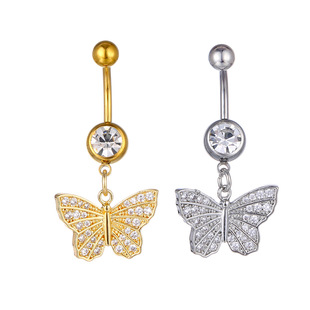 Amazon Cross-Border European and American Products European and American Bow-Knot Inlaid 3A Zircon Navel Nail Women's Body Piercing Navel Ring