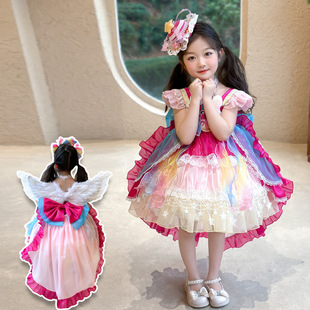 Girls Lolita Princess Dress 2025 Spring and Summer New Unicorn Wings Trailing Birthday Dress Four Seasons Slip Dress