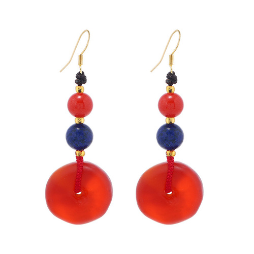 Niche design ethnic style beeswax earrings retro long style artistic temperament female ancient style cheongsam simple Tibetan style earrings