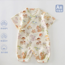 婴儿衣服夏季连体衣短袖莱卡新生幼儿宝宝哈衣爬服睡衣和尚服A类