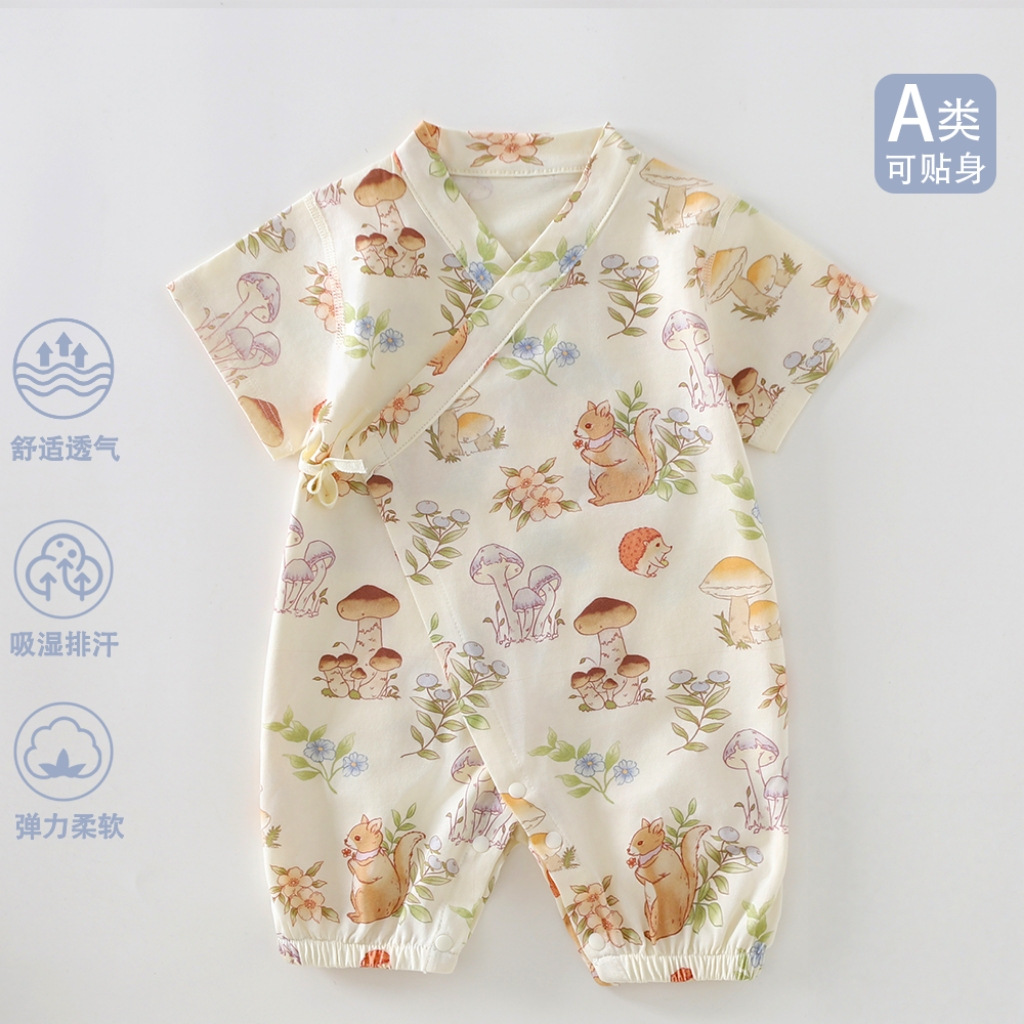 婴儿衣服夏季连体衣短袖莱卡新生幼儿宝宝哈衣爬服睡衣和尚服A类