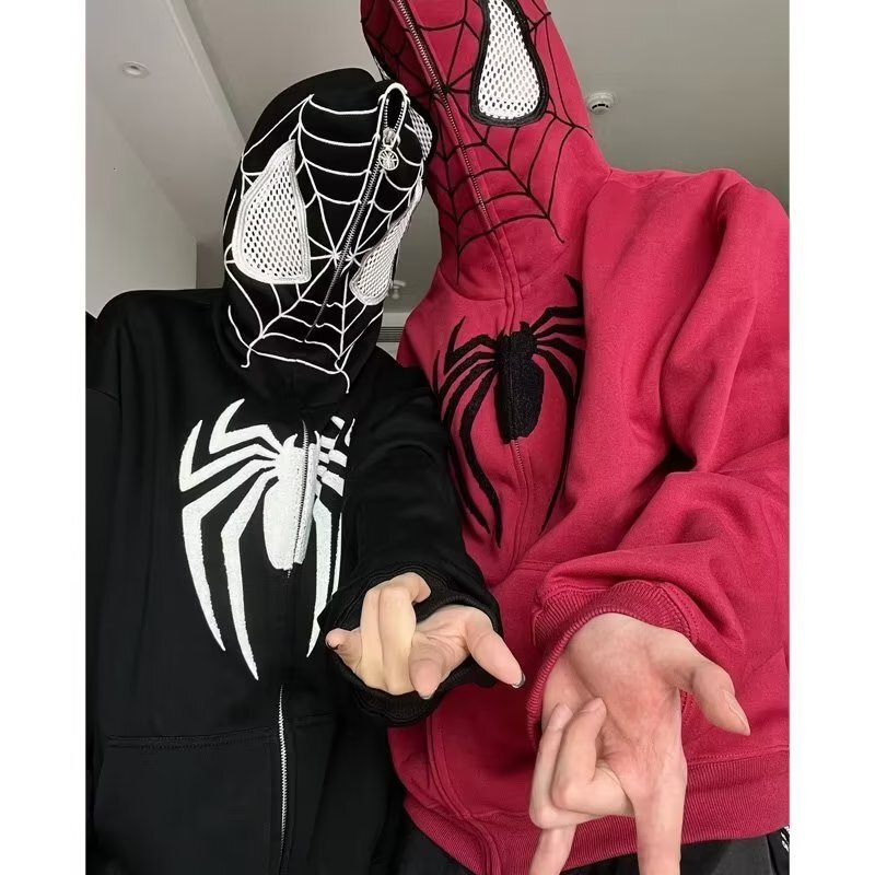 2023 American retro niche design Spider-Man hat sweater national fashion street fashion zipper cardigan couple coat