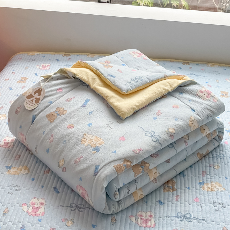 Edredón de verano antibacteriano de hilo de doble capa edredón de aire acondicionado verano 2025 nuevo juego de edredón fresco de verano lavable a máquina de cuatro piezas