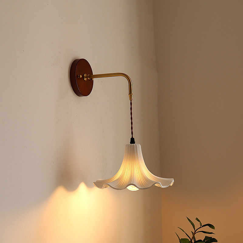 French Mid-Century Style Ceramic Wall Lamp Bedroom Bedside Living Room Entrance Aisle Balcony B&B Background Wall Decorative Lamps