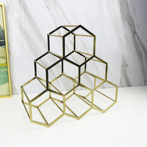European style golden iron wine rack ins living room creative wine cabinet display rack honeycomb bar decorative ornaments