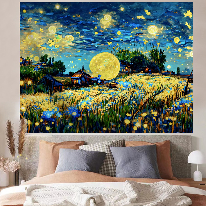 반 고흐 치유 풍경 교수형 천 IN 배경 천 방 벽 천 침실 머리맡 배경 벽 틈새 교수형 그림 캔버스