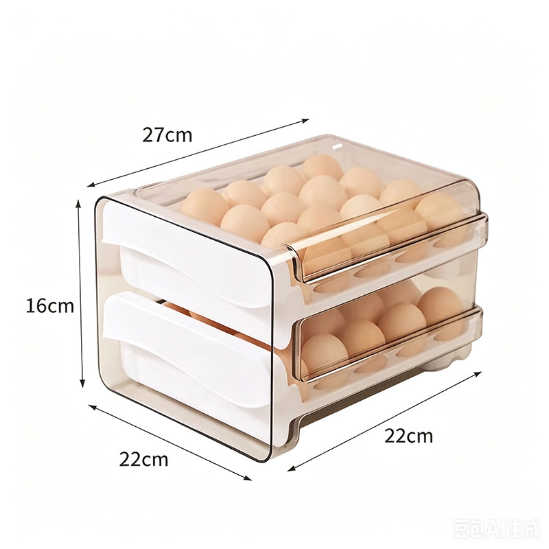 Caja de almacenamiento de huevos para refrigerador doméstico, caja de almacenamiento transparente para cocina tipo cajón, caja de huevos apilable de doble capa.