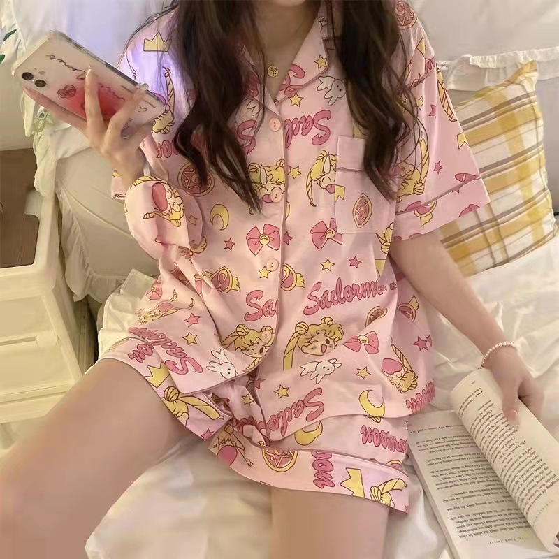 Tailandia Pijamas de las mujeres del sudeste asiático pantalones cortos de manga corta transfronteriza verano ropa para el hogar ins estilo coreano traje de dos piezas