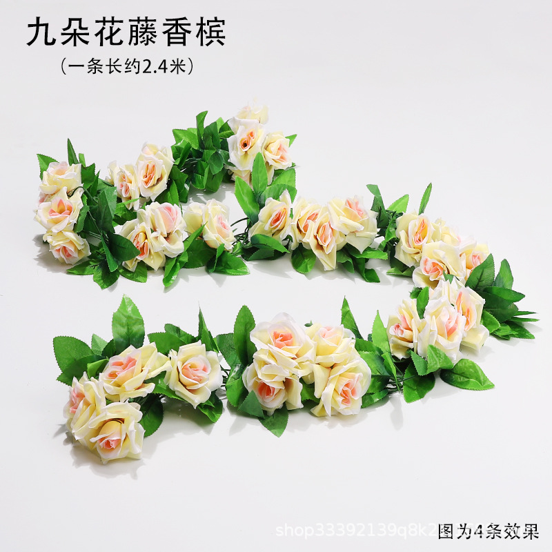 Boda flor artificial Rosa ratán flor artificial cama cabeza flor pared colgante hogar Decoración de la boda vid al por mayor