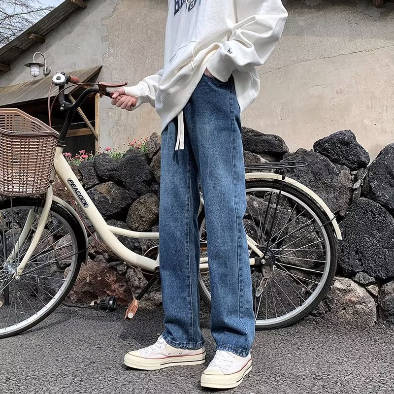 Pantalones vaqueros de cintura elástica para hombres 2024 primavera y verano nueva marca de moda pantalones cortos estilo de Hong Kong pantalones rectos sueltos de tendencia