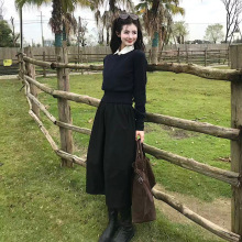 复古娃娃领针织衫院毛衣上衣花苞半身裙女2025秋冬新款时尚套装潮