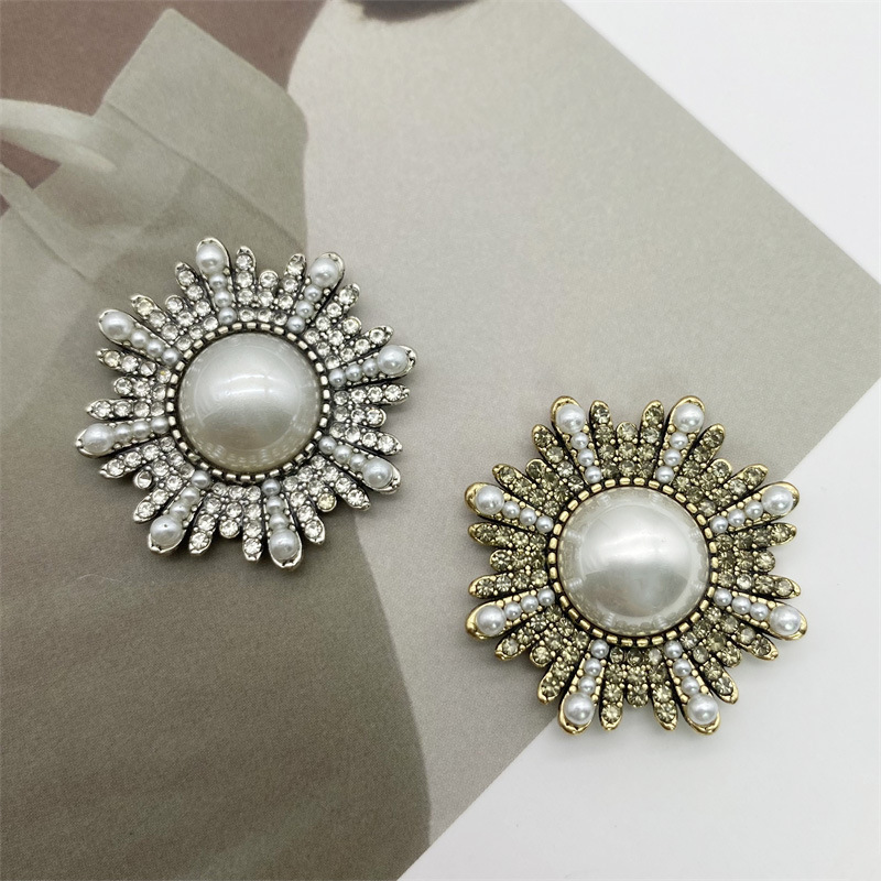 Vintage Blumen Brosche Mit Perlen Und Strass, Elegantes Accessoire_voghion.com