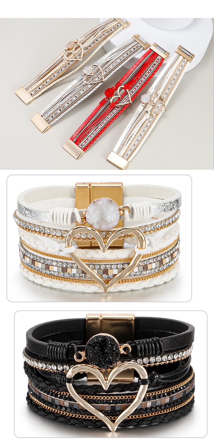 Fashion Heart Shape Pu Leather Alloy Braid Womenu0027S Bracelets