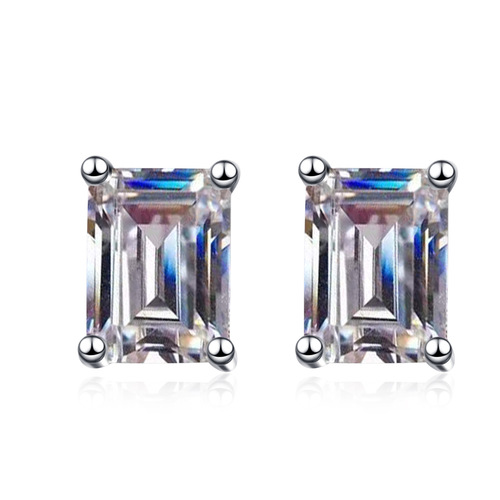 925 sterling silver stud earrings for women inlaid with rectangular chamfered moissanite exquisite earrings plated with pt950 gold manufacturer wholesale