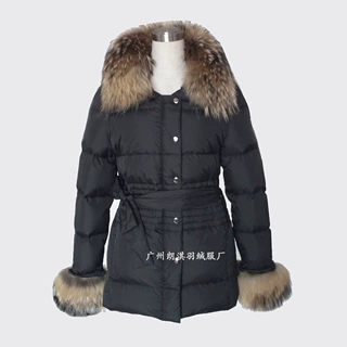 L22158 外贸 新款女装短款貉子毛领女装羽绒服加工厂家生产定做