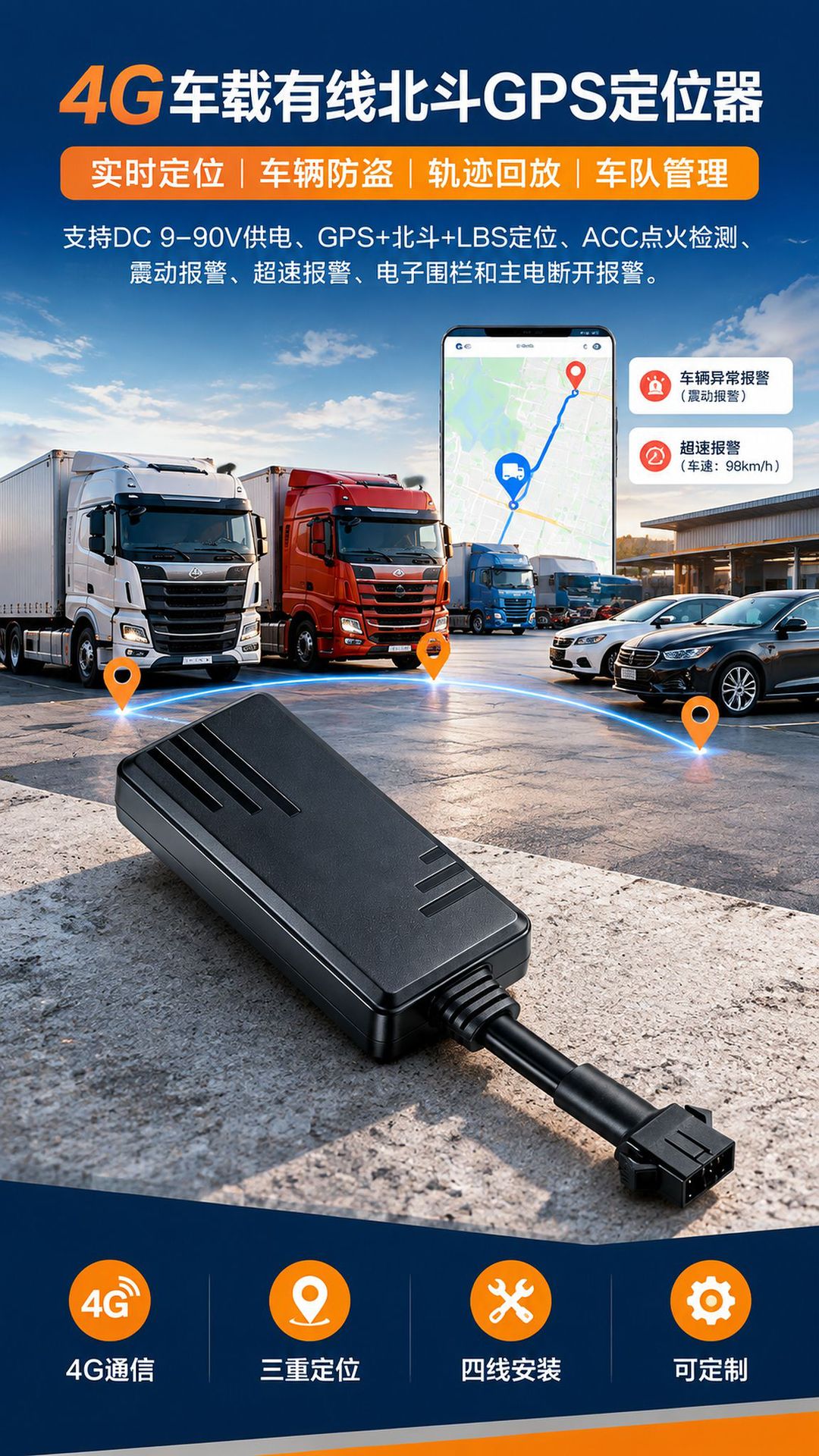 Cross-border Beidou GPS tracker, 4G full-network car anti-theft device, remote fuel and power cut-off, vehicle positioning device