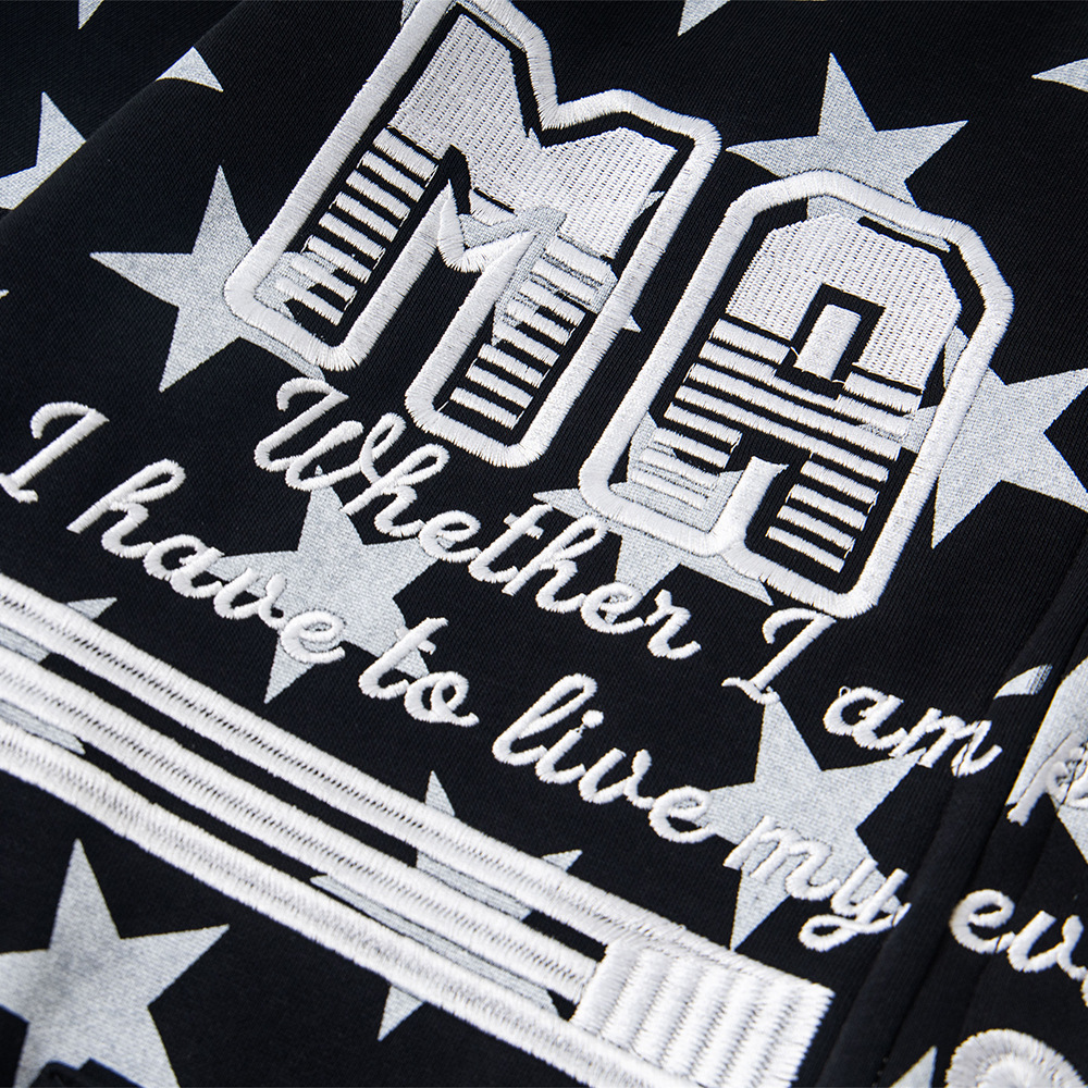 Full Print Fünfzackiger Stern Hoodie Herren, Trendiges Design, Nischen Schwere Stickerei, Lockere Passform Für Frühling Und Herbst_voghion.com