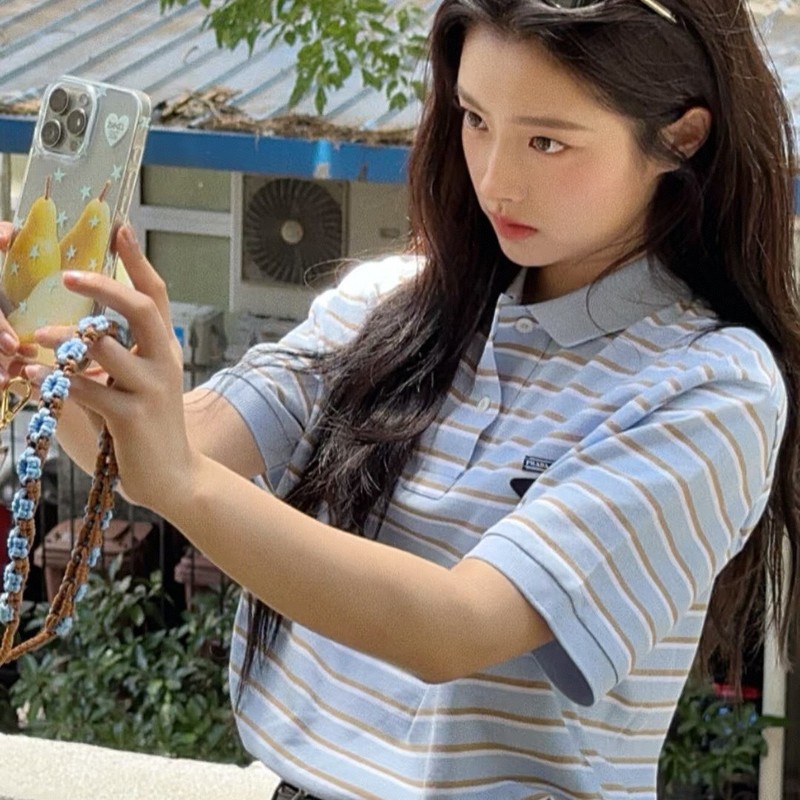 徐若晗同款条纹短袖针织女2025年夏季新款修身显瘦百搭辣妹上衣女|undefined