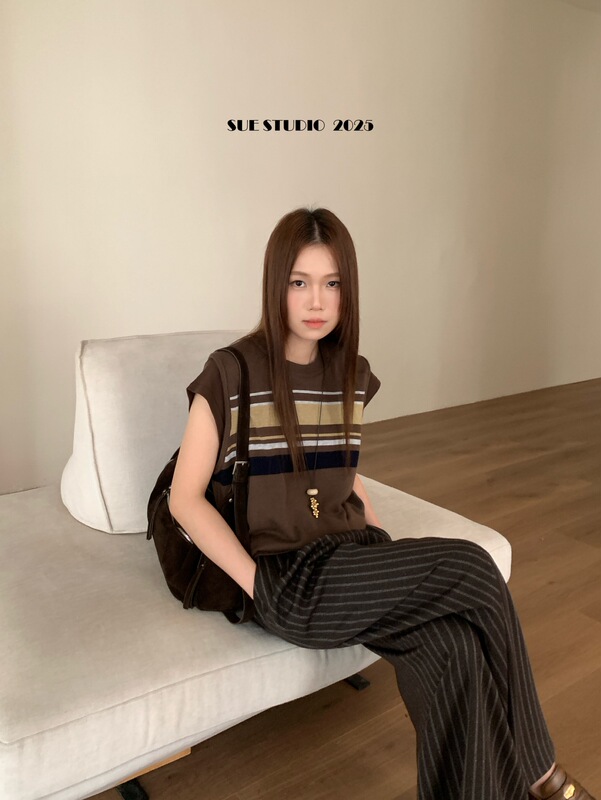 SUE十三行休闲百搭条纹无袖马甲背心女秋季新款韩系休闲上衣37170|undefined