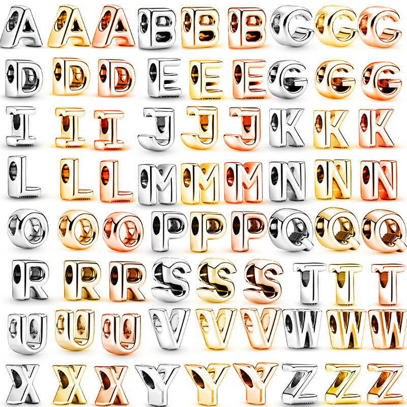 Gold Silver Rose Gold 26 English Letters Series Classic Style Beaded Pendant DIY Accessories Beads