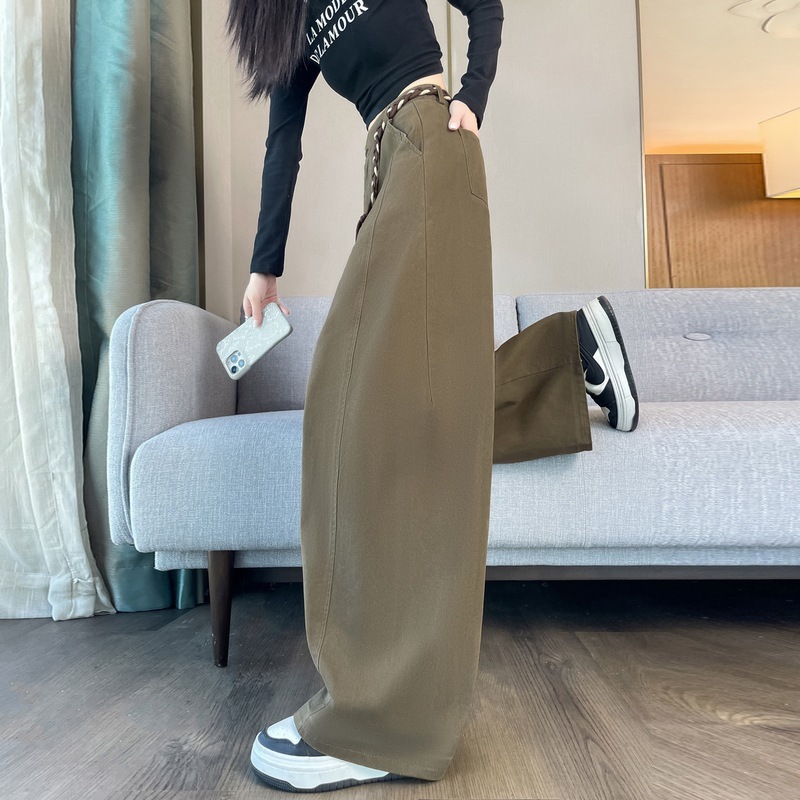 实拍2025秋冬新款弯刀工装裤休闲阔腿裤女高腰直筒运动裤女|undefined