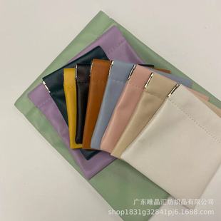 Large quantity in stock pu leather elastic leather earphone storage bag student badge school card portable automatic closed pouch wholesale