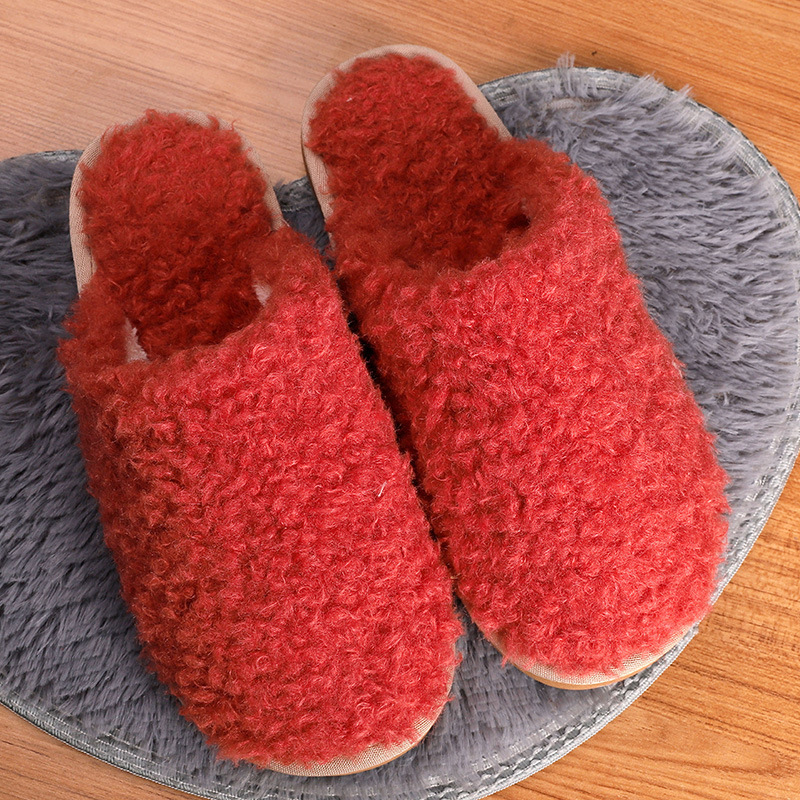 Haining Fur Couple Slippers Winter Women's Indoor Household Warm Thick Bottom Non-Slip Lamb Fur Cotton Slippers for Men