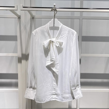 女装2023秋季新款简约百搭白色系带长袖衬衫1E8320091