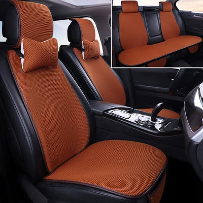 Four Seasons Pad | Mat Non-slip Five-seat Tie-free - nine-piece-set-for-the-whole-car-cayenne-yellow-2-headrests-linen-style